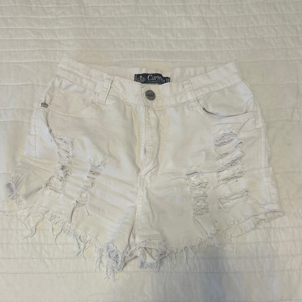 Camp White Distressed Jean Shorts for Women